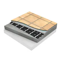 1. Põrandaplaadid
2. Niiskustõke märgade ruumide puhul
3. Tasandussegu kiht
4. Põrandakütte torud
5. Minitec plaat
6. Kruntvärv
7. Olemasolev betoonist aluspõrand
8. Olemasolev heli- ja soojusisolatsioon