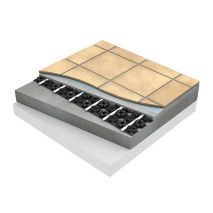 1. Põrandaplaadid
2. Niiskustõke märgade ruumide puhul
3. Tasandussegu kiht
4. Põrandakütte torud
5. Minitec plaat
6. Kruntvärv
7. Olemasolev betoonist aluspõrand
8. Olemasolev heli- ja soojusisolatsioon